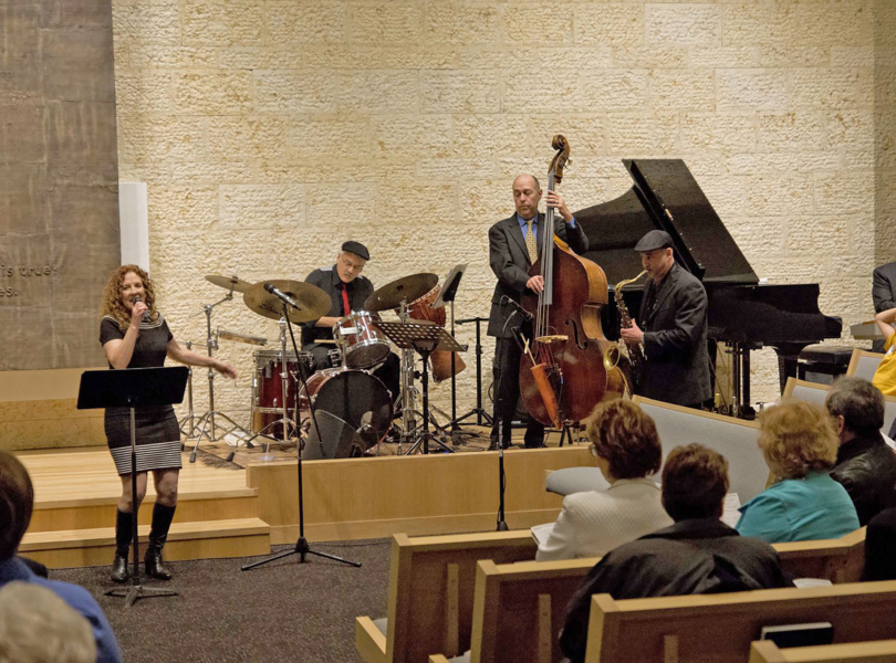 Musicians play during Shabbat service